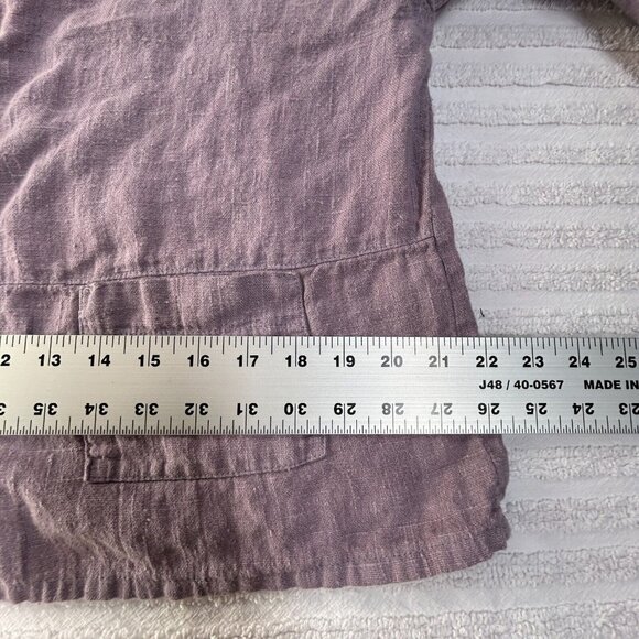 Clio Women's Button Down V-Neck Linen Casual Top Purple Long Sleeve Lightweight - Picture 6 of 8